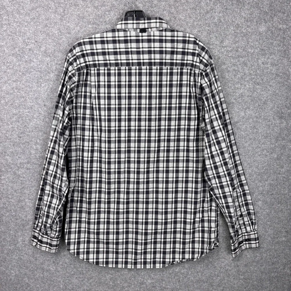 The North Face Button Down Shirt L Black White Plaid Cotton Long Sleeve A3MMU